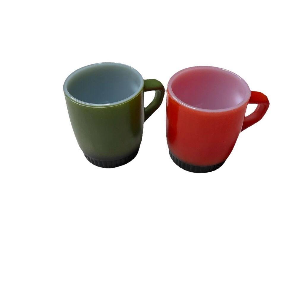 ANCHOR HOCKING Vintage Fire King Green And Red Brown 3.5 in Cup Mug